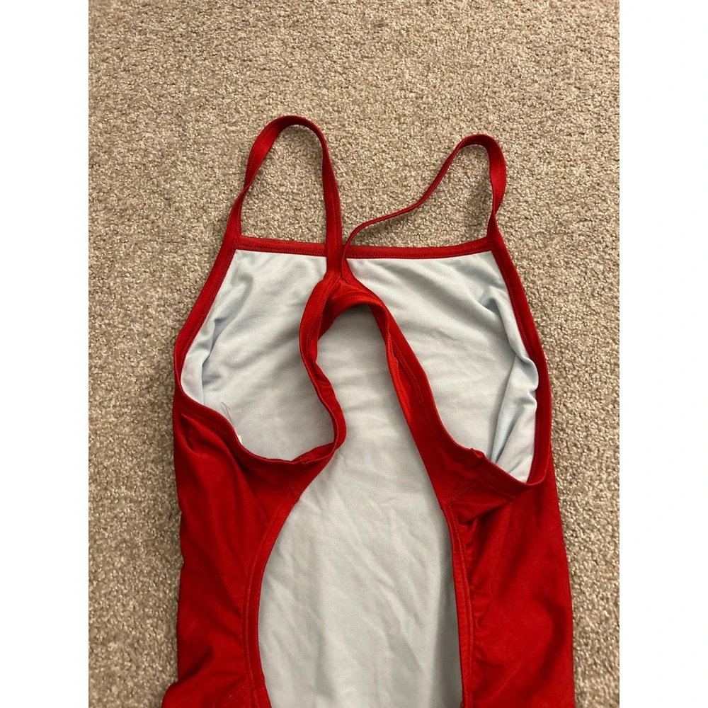 Nike One Piece Swimsuit Womens 14 Red Excellent Crossback Performance Training